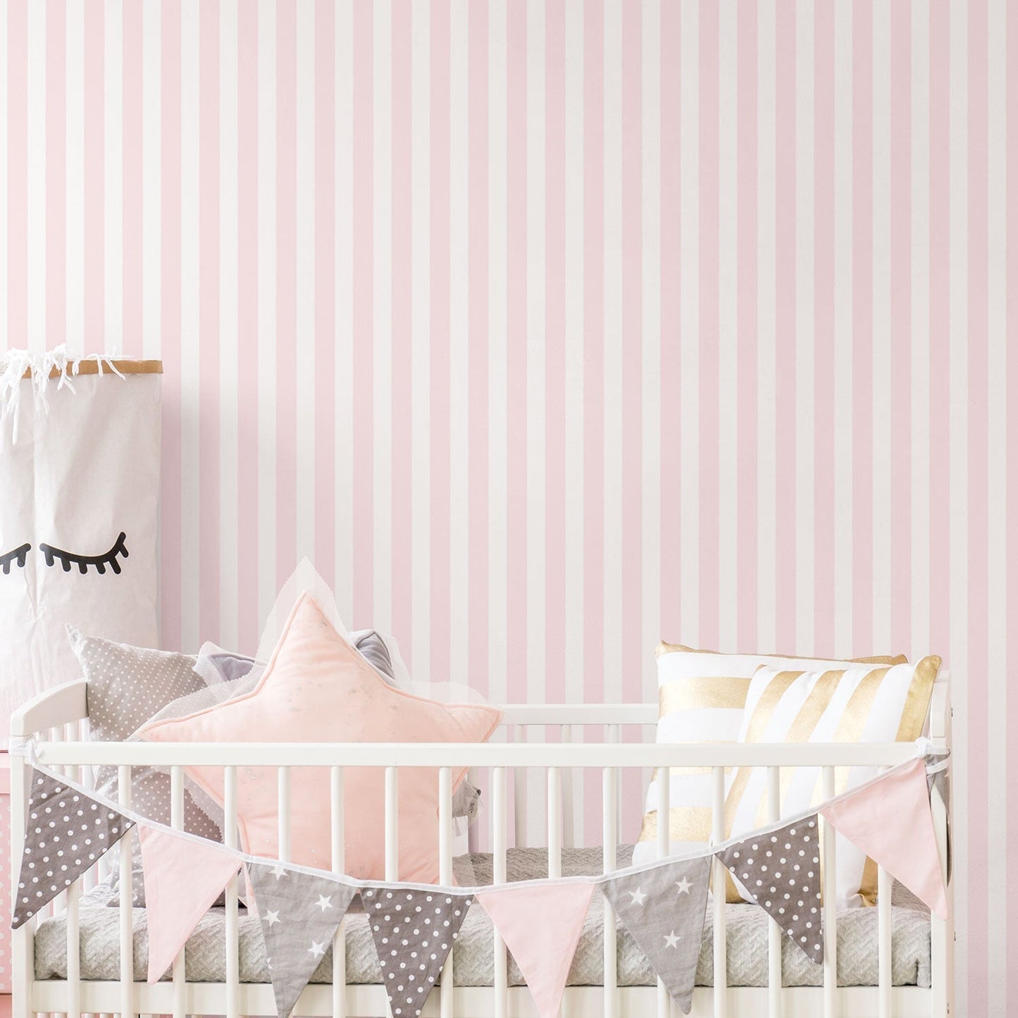 Just 4 Kids 2 Stripe Wallpaper - Pink / White - Galerie - G56518 - Premier Wallcovering