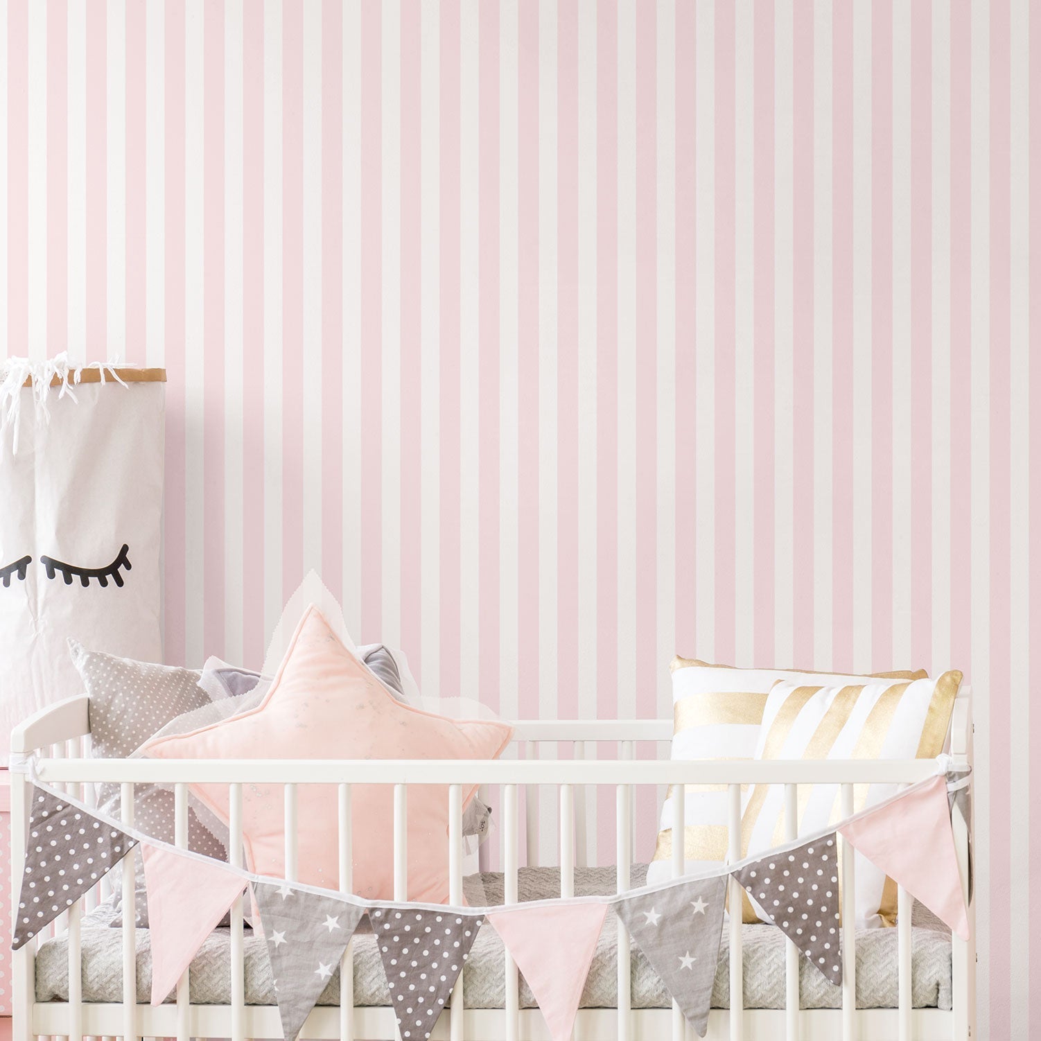 Just 4 Kids 2 Stripe Wallpaper - Pink / White - Galerie - G56518 - Premier Wallcovering