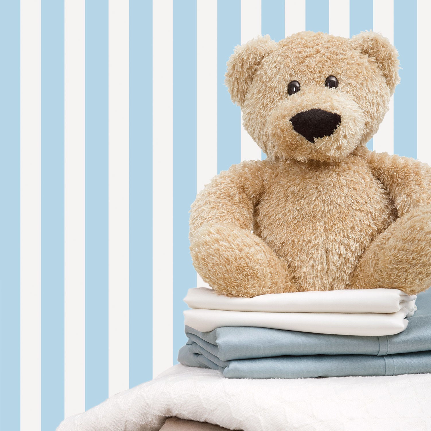 Just 4 Kids 2 Stripe Wallpaper - Blue / White - Galerie - G56025 - Premier Wallcovering