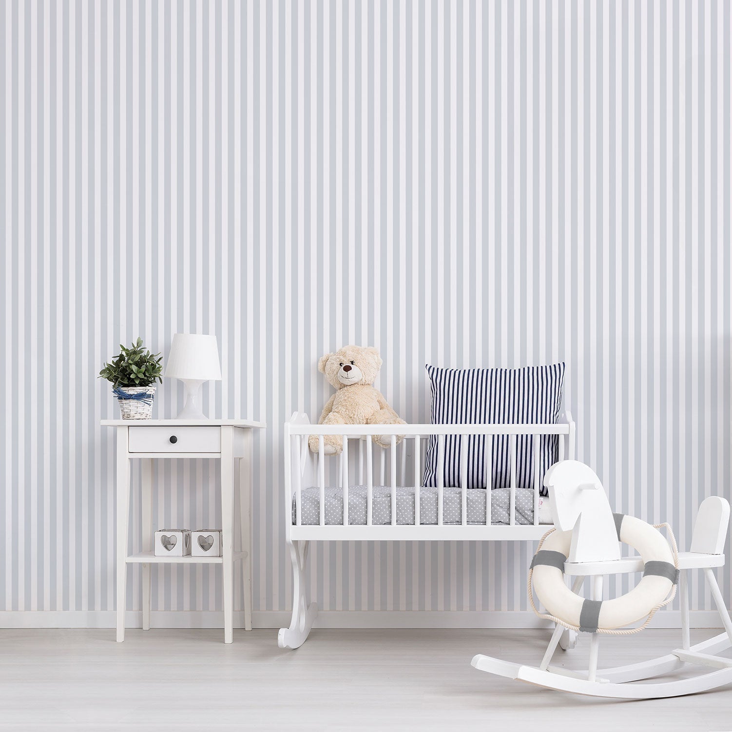 Just 4 Kids 2 Stripe Wallpaper - Deep Grey / White - Galerie - G56517 - Premier Wallcovering