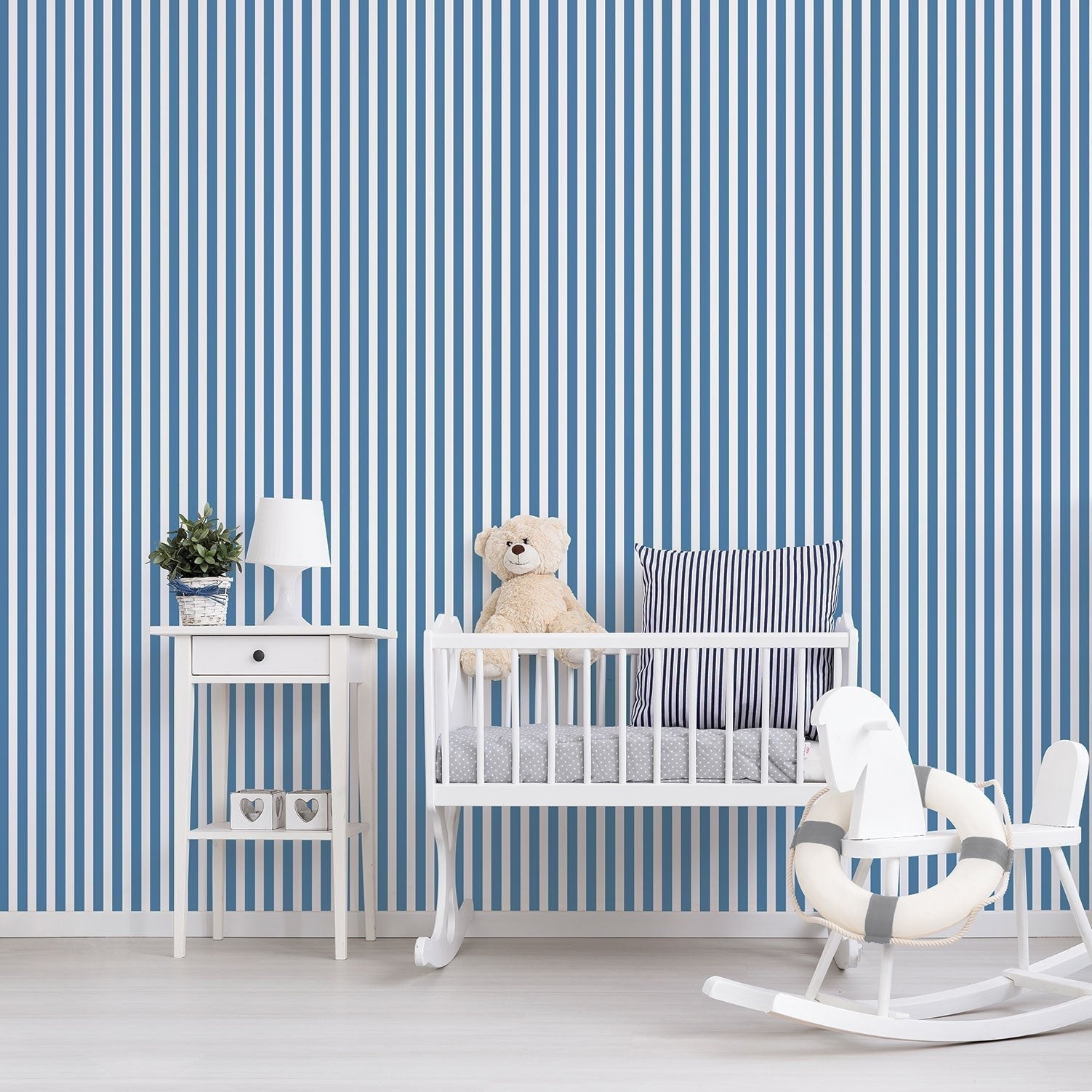 Just 4 Kids 2 Stripe Wallpaper - Teal / White - Galerie - G56516 - Premier Wallcovering