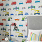 Just Keep Trucking Wallpaper - Tomato/Marine/Gecko - HLTF112643 - Harlequin 