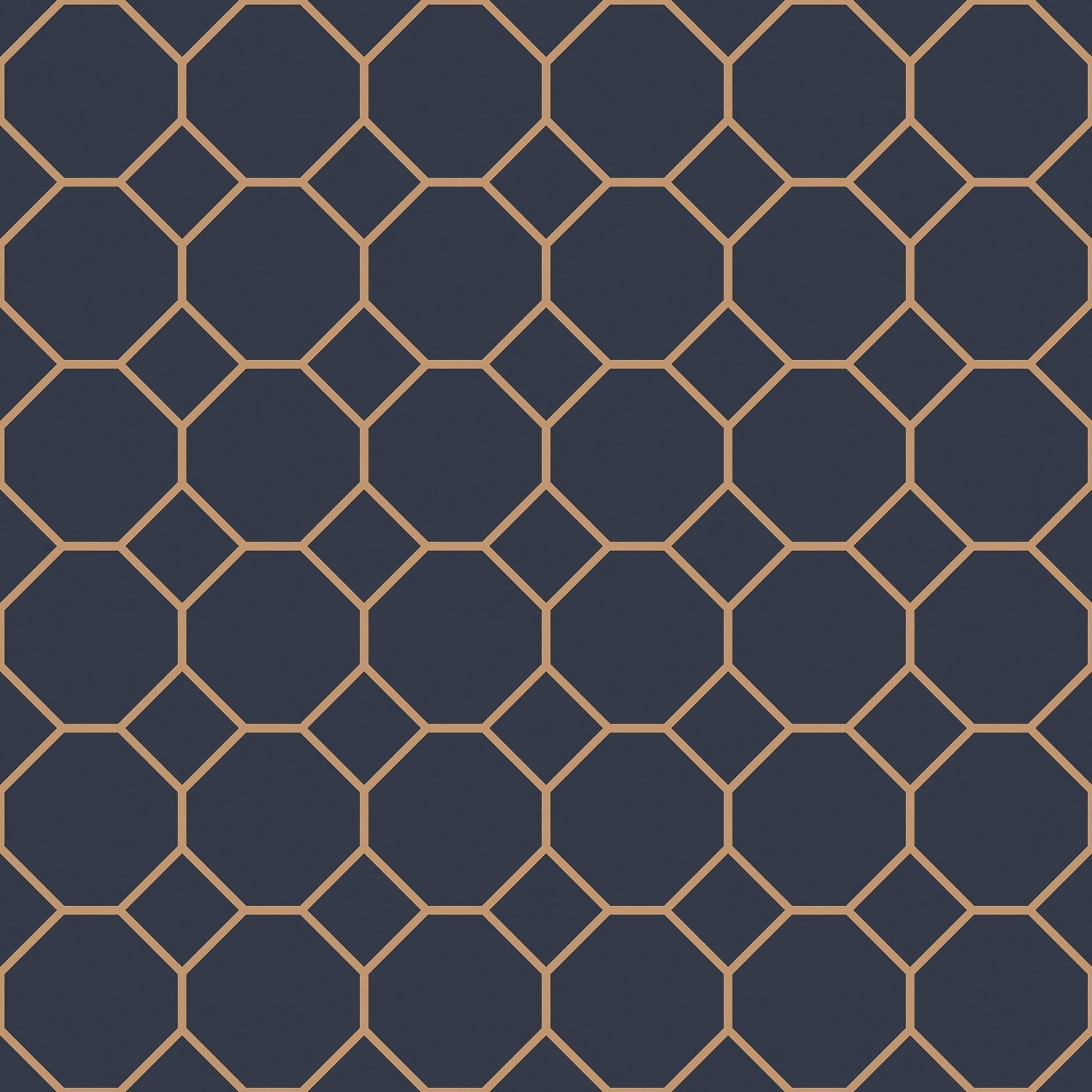 Just Kitchens Bee Hive Wallpaper - Navy / Gold - Galerie - G45403 - Premier Wallcovering