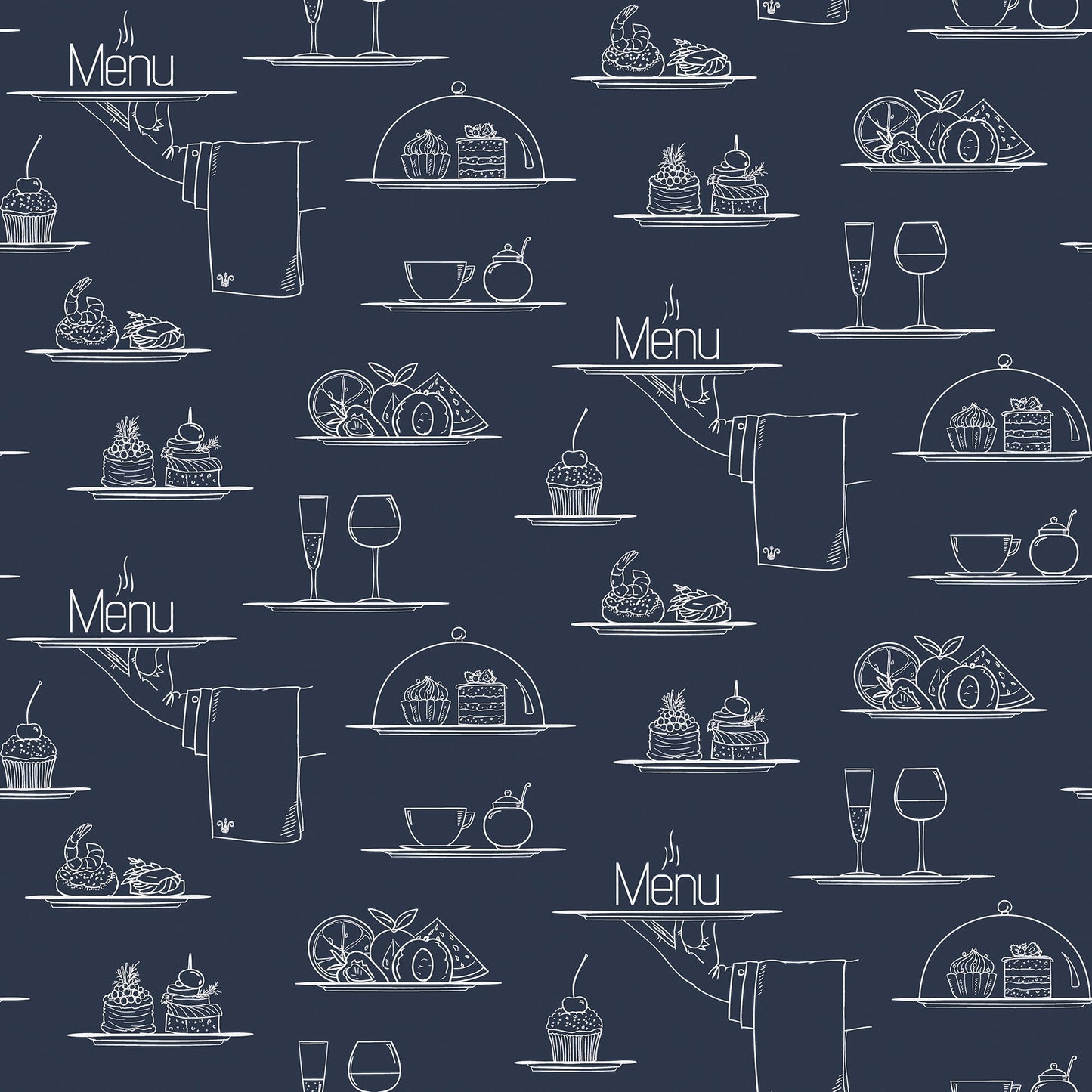 Just Kitchens Chalkboard Menu Wallpaper - Navy - Galerie - G45407 - Premier Wallcovering