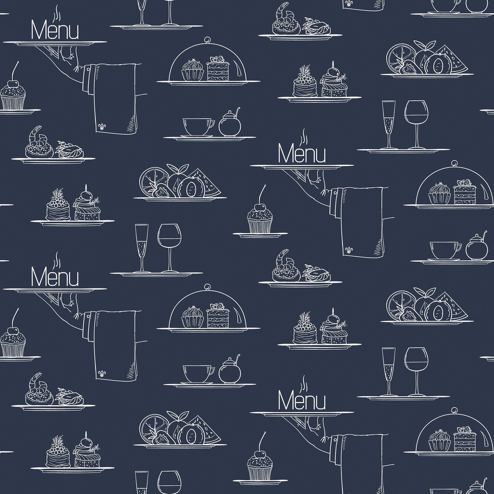 Just Kitchens Chalkboard Menu Wallpaper - Navy - Galerie - G45407 - Premier Wallcovering