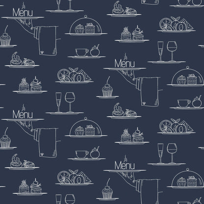 Just Kitchens Chalkboard Menu Wallpaper - Navy - Galerie - G45407 - Premier Wallcovering