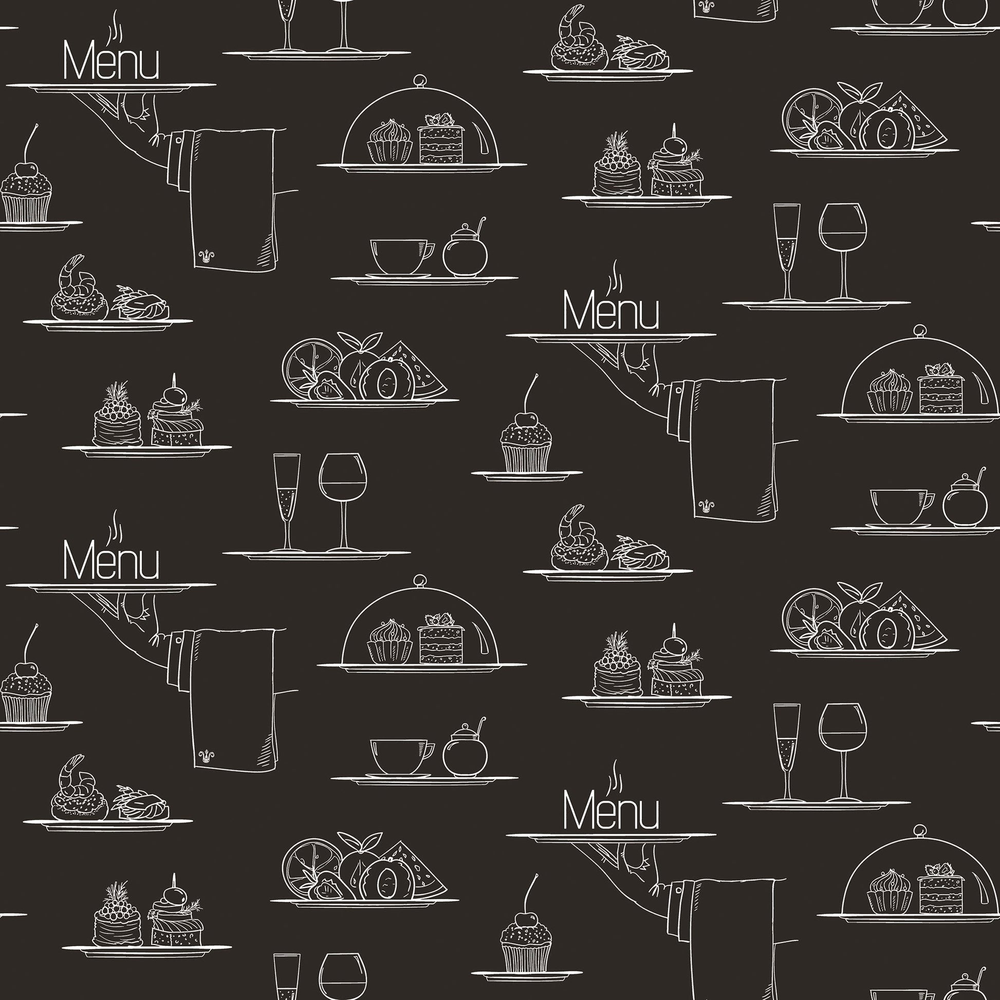 Just Kitchens Chalkboard Menu Wallpaper - Black - Galerie - G45408 - Premier Wallcovering