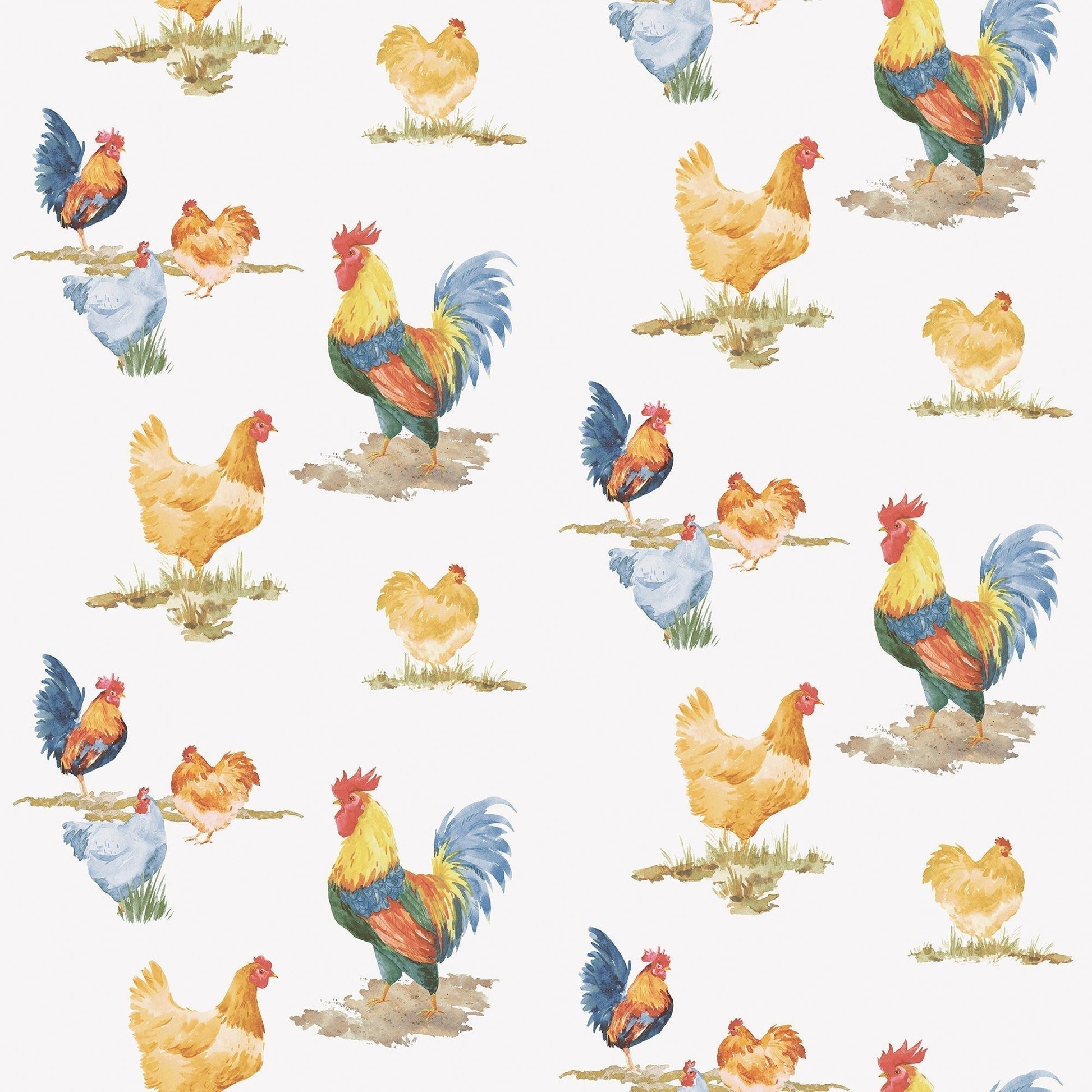 Just Kitchens Free Range Wallpaper - Blue / Yellow / Red - Galerie - G45416 - Premier Wallcovering