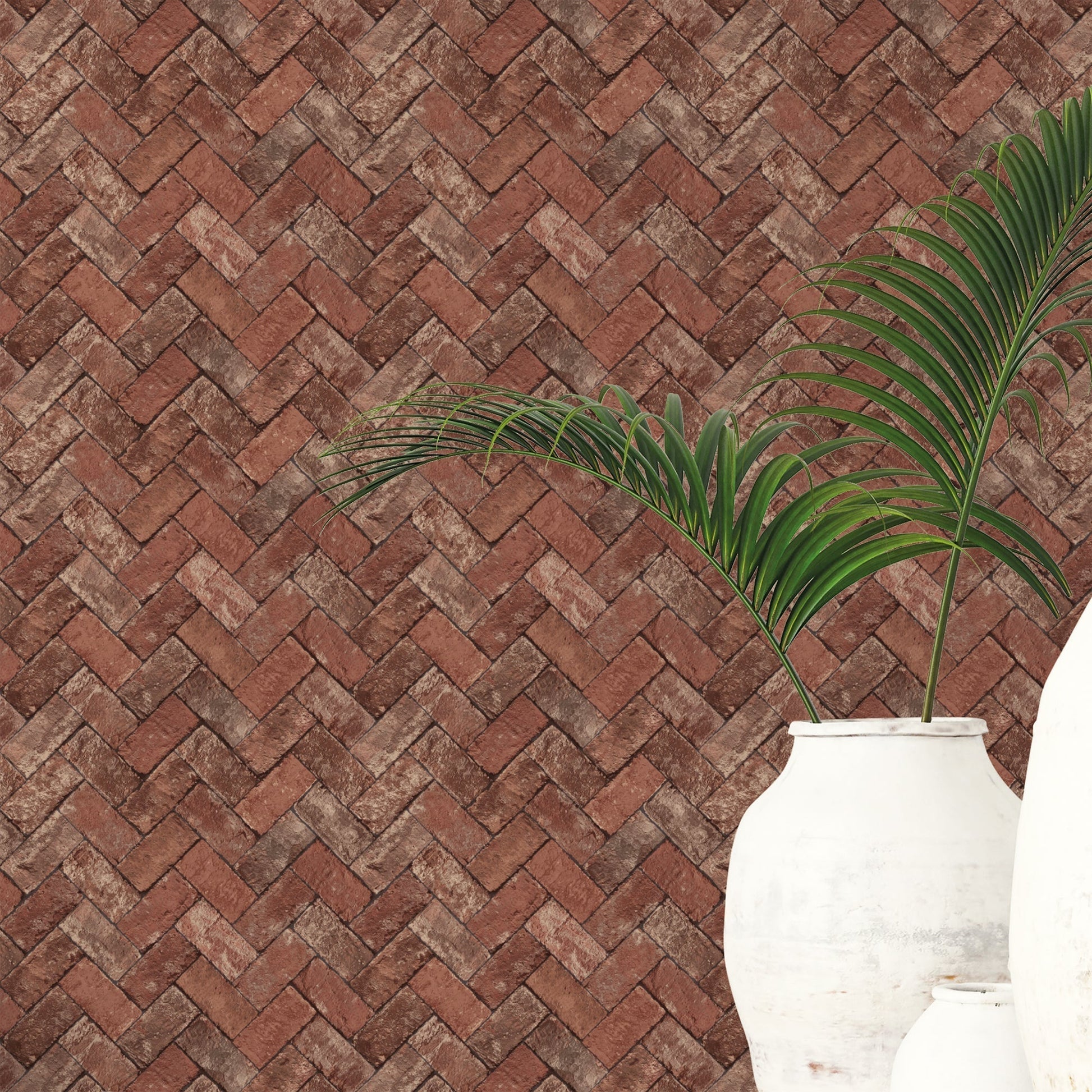 Just Kitchens Herringbone Brick Wallpaper - Red - Galerie - G45424 - Premier Wallcovering