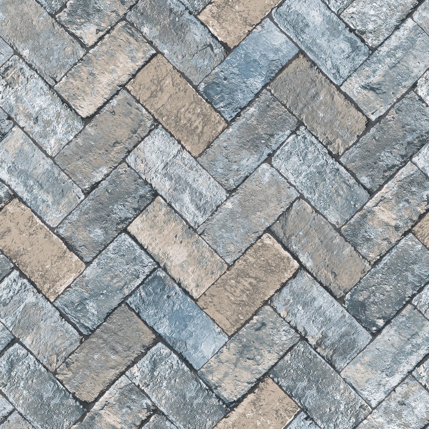 Just Kitchens Herringbone Brick Wallpaper - Blues / Taupe - Galerie - G45425 - Premier Wallcovering