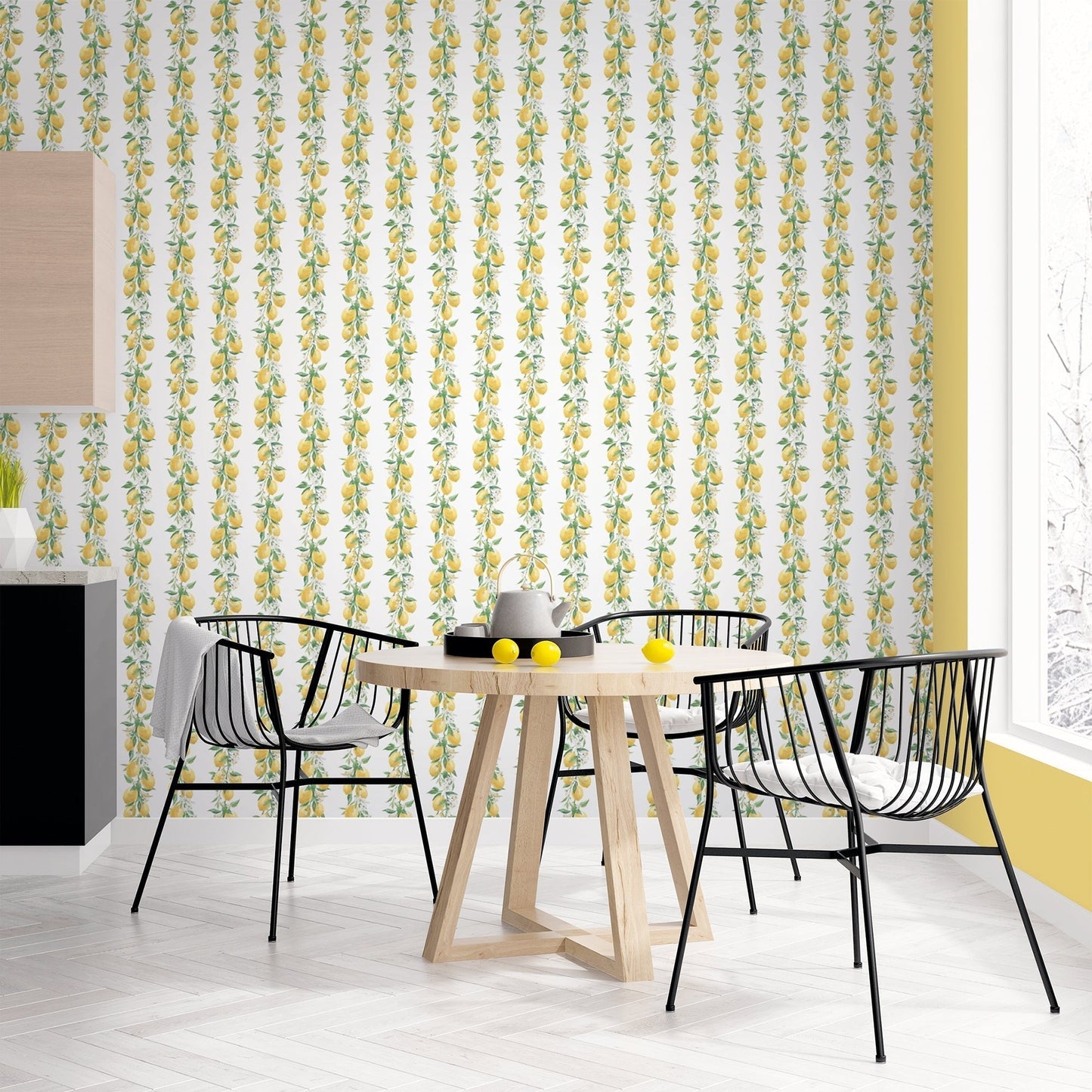 Just Kitchens Lemon Stripe Wallpaper - Yellow / White / Green - Galerie - G45441 - Premier Wallcovering