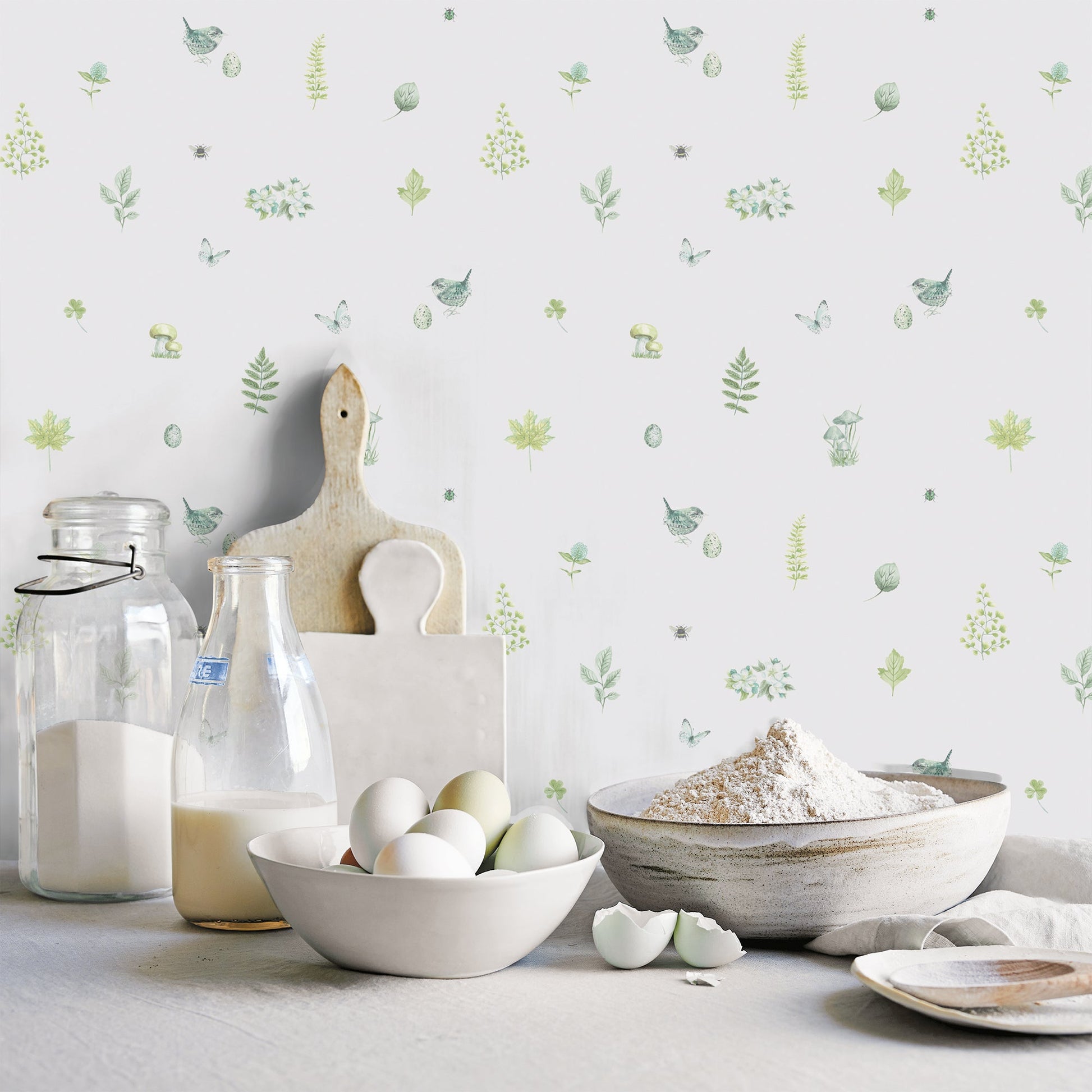 Just Kitchens Meadow Spot Wallpaper - Green / White - Galerie - G45443 - Premier Wallcovering