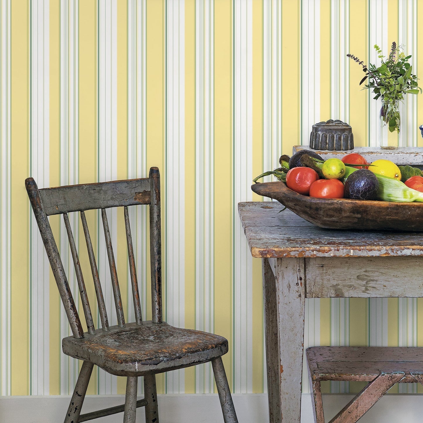 Just Kitchens Multi Stripe Wallpaper - Yellow / Green / White - Galerie - G45448 - Premier Wallcovering
