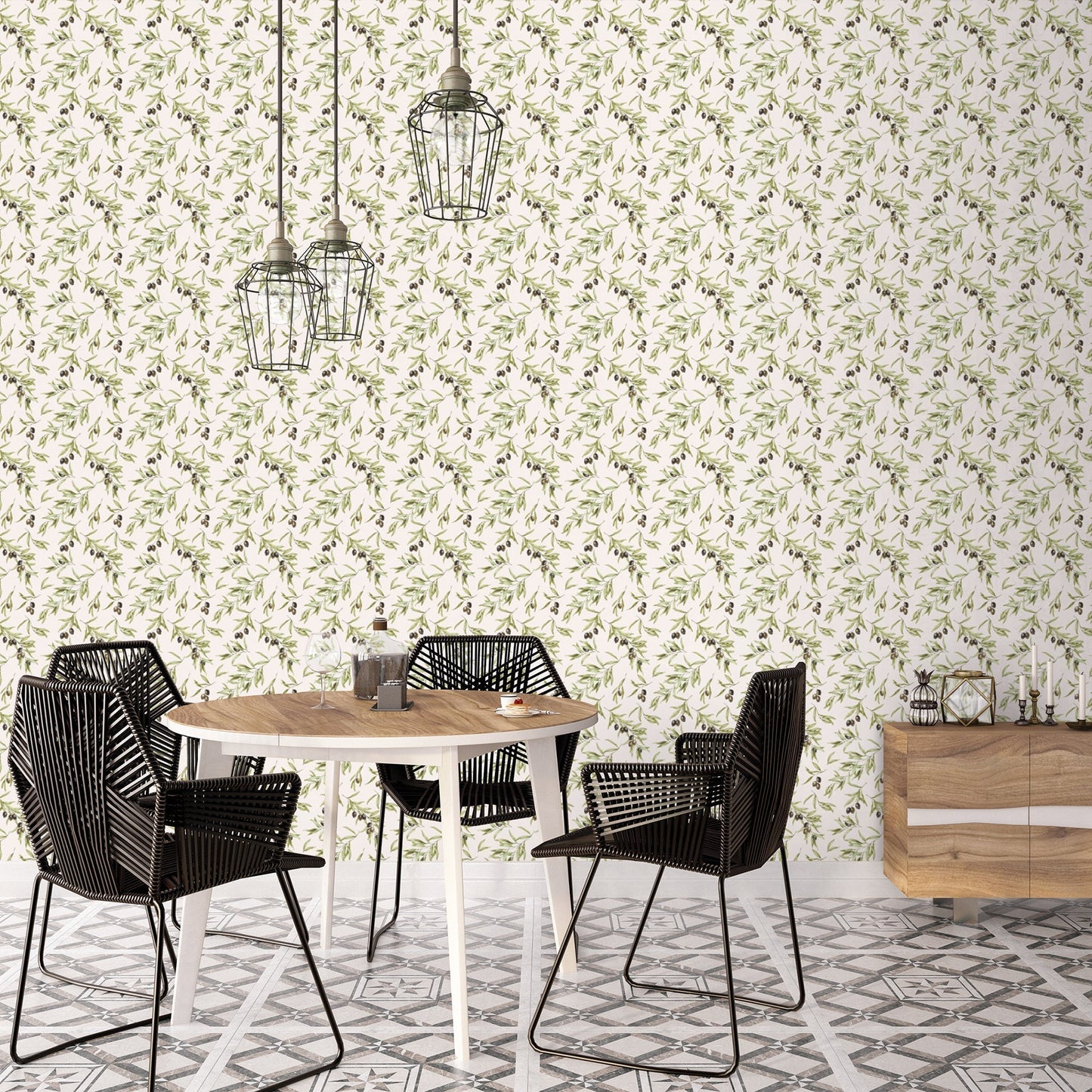 Just Kitchens Olive Drupe Wallpaper - Green / Black / White - Galerie - G45450 - Premier Wallcovering