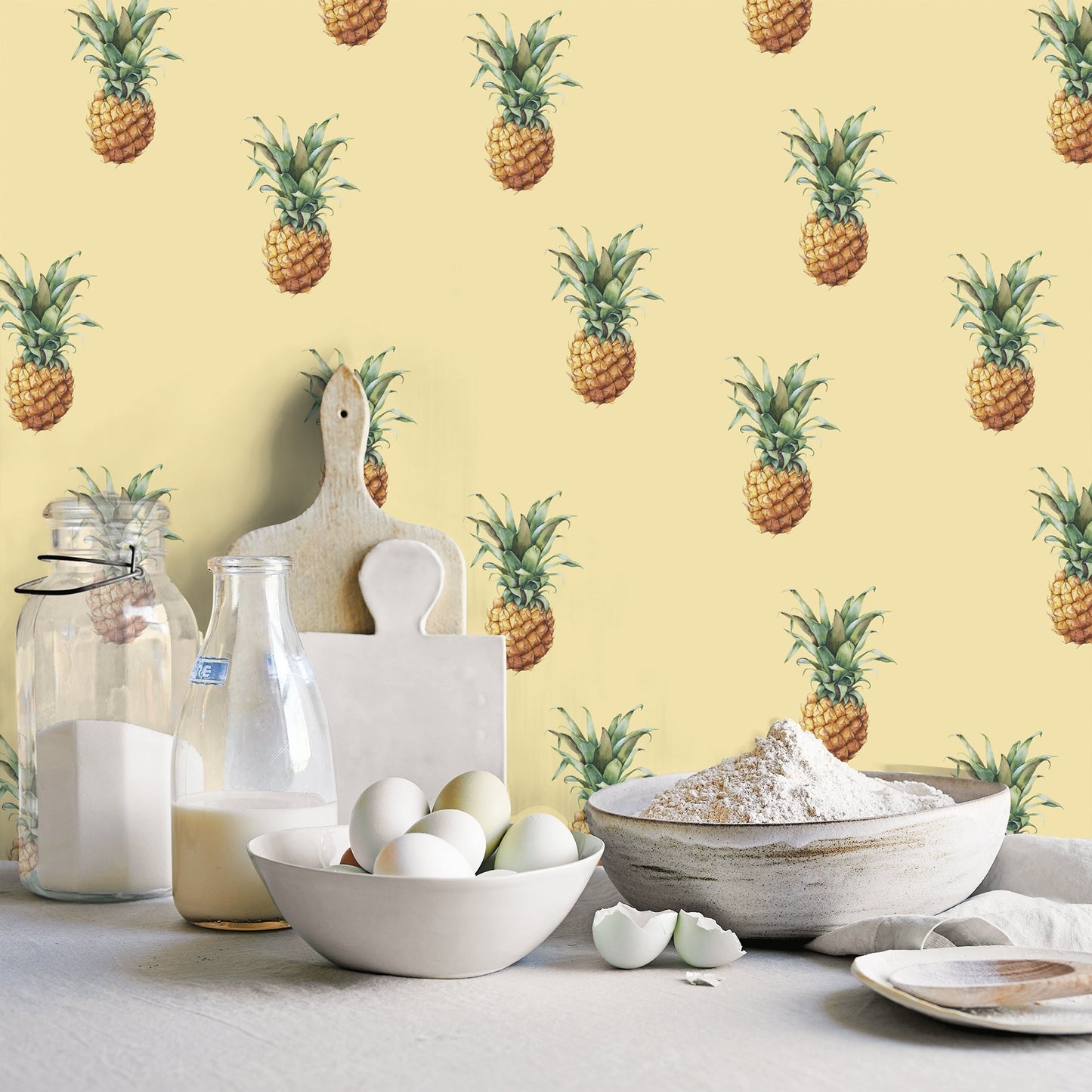 Just Kitchens Pineapples Wallpaper - Yellow - Galerie - G45452 - Premier Wallcovering