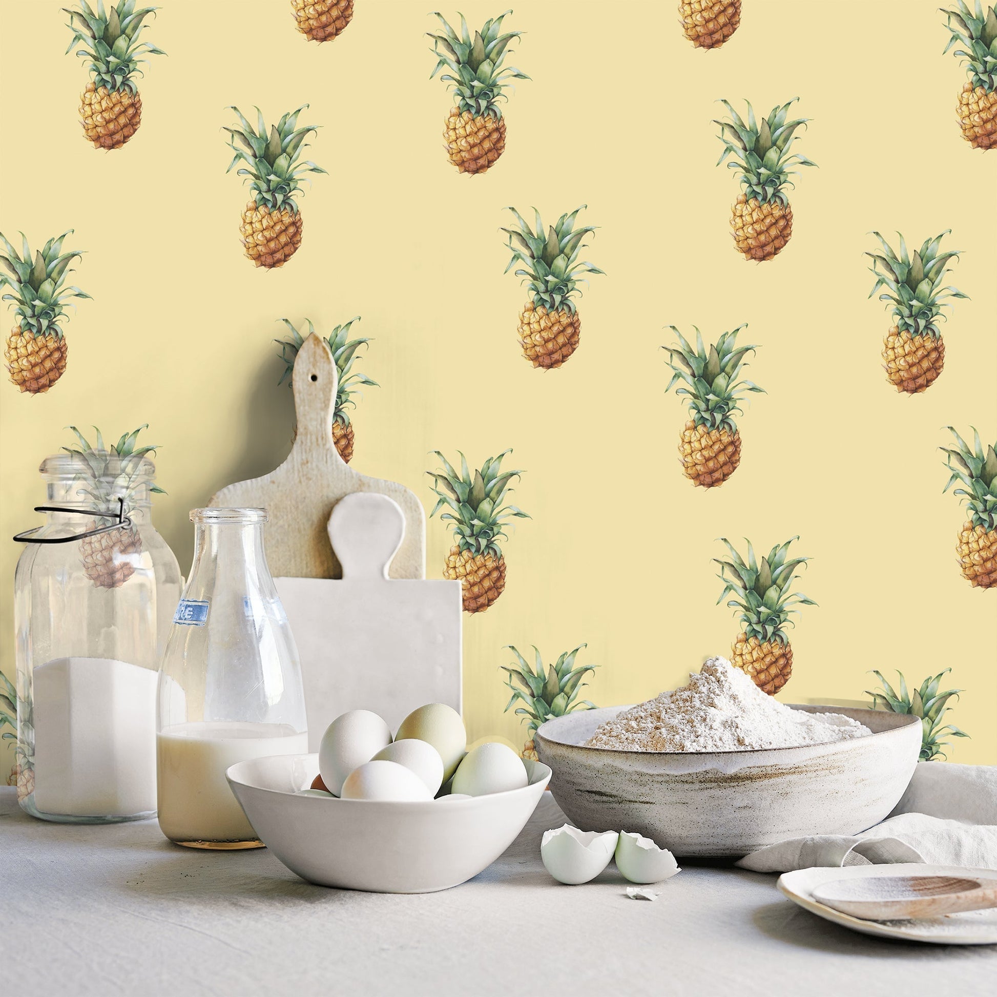 Just Kitchens Pineapples Wallpaper - Yellow - Galerie - G45452 - Premier Wallcovering