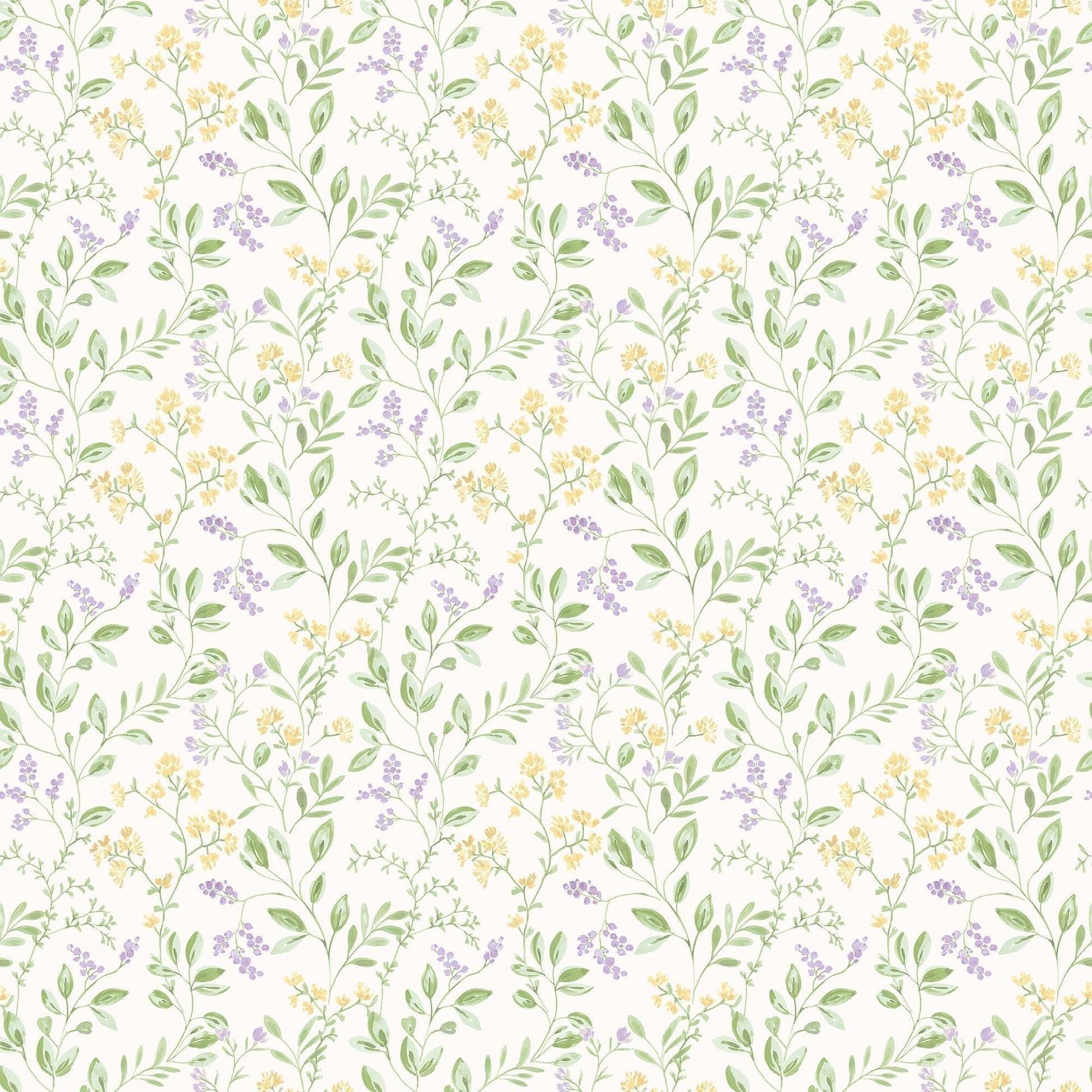 Just Kitchens Spring Leaf Trail Wallpaper - Lilac / Yellow / Green - Galerie - G45456 - Premier Wallcovering