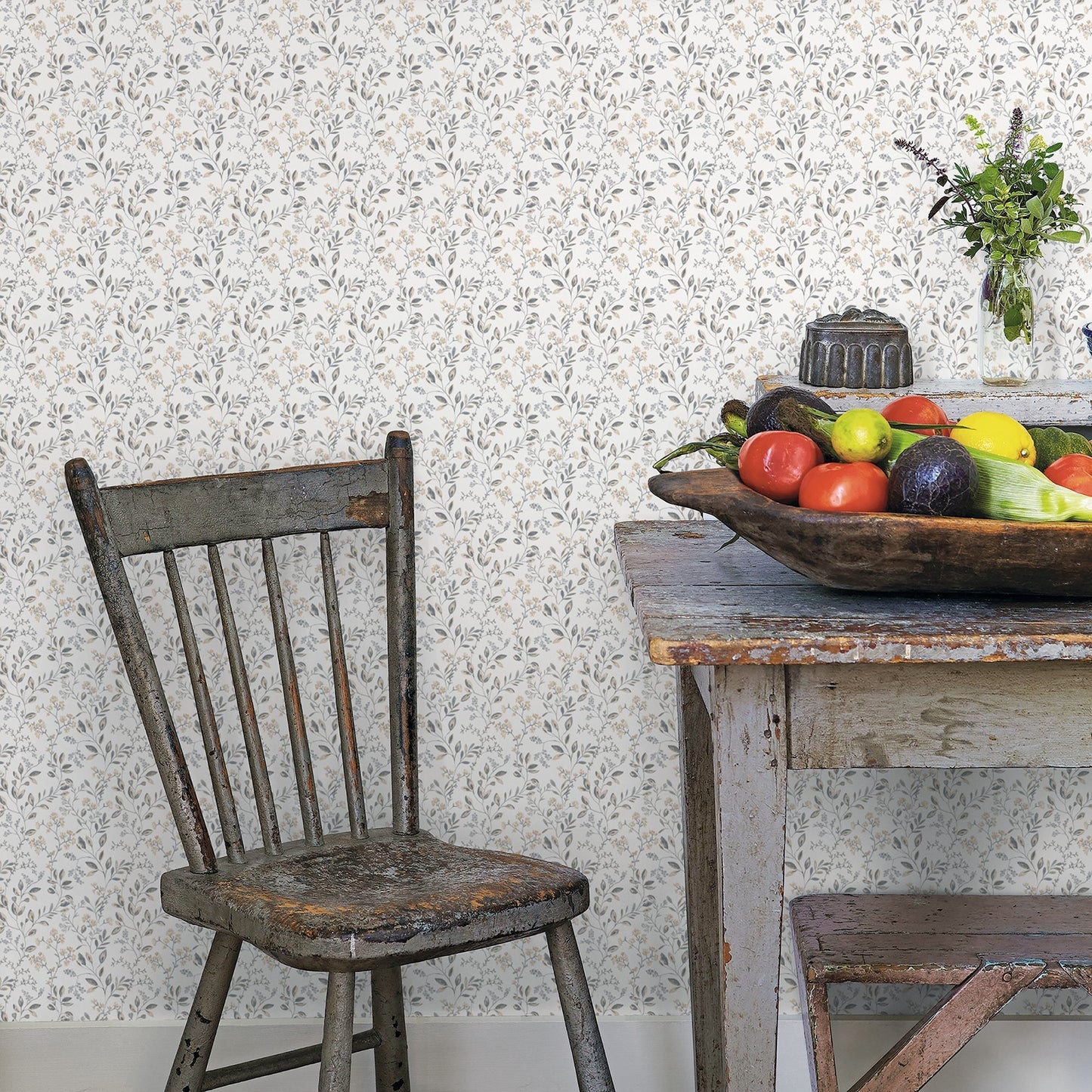 Just Kitchens Spring Leaf Trail Wallpaper - Grey / Beige - Galerie - G45454 - Premier Wallcovering