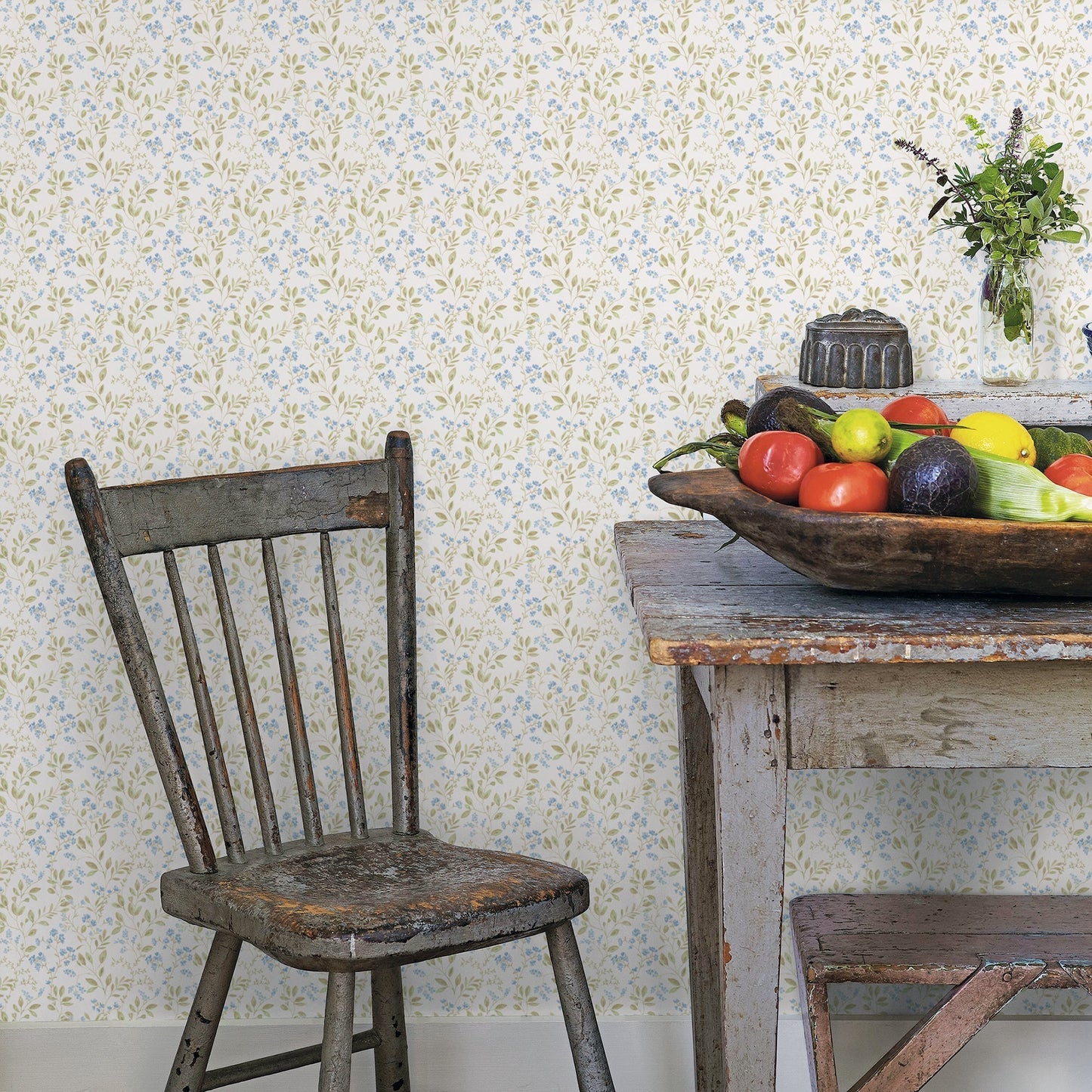 Just Kitchens Spring Leaf Trail Wallpaper - Blue / Green - Galerie - G45455 - Premier Wallcovering