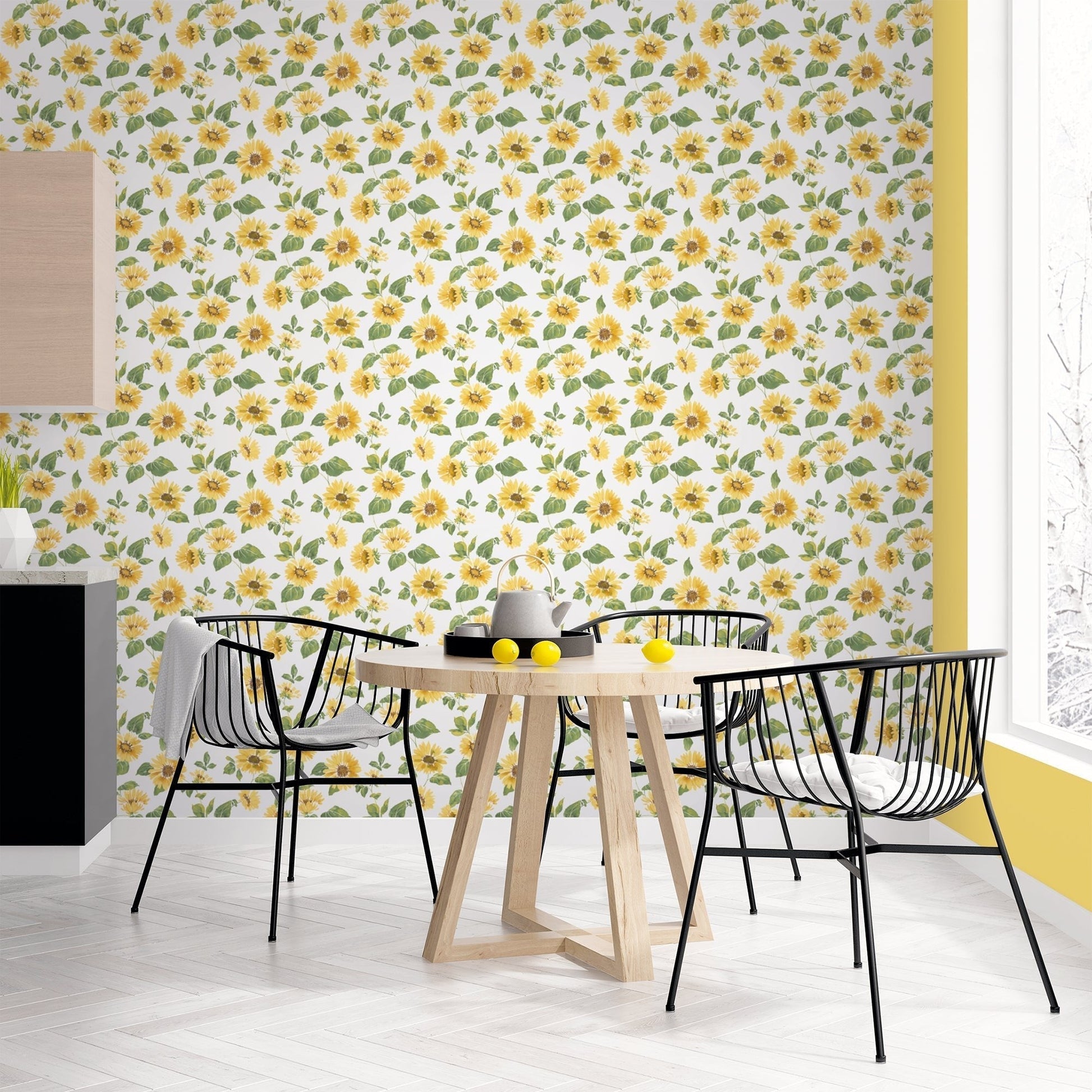Just Kitchens Sunflower Trail Wallpaper - Yellow / Green / White - Galerie - G45458 - Premier Wallcovering
