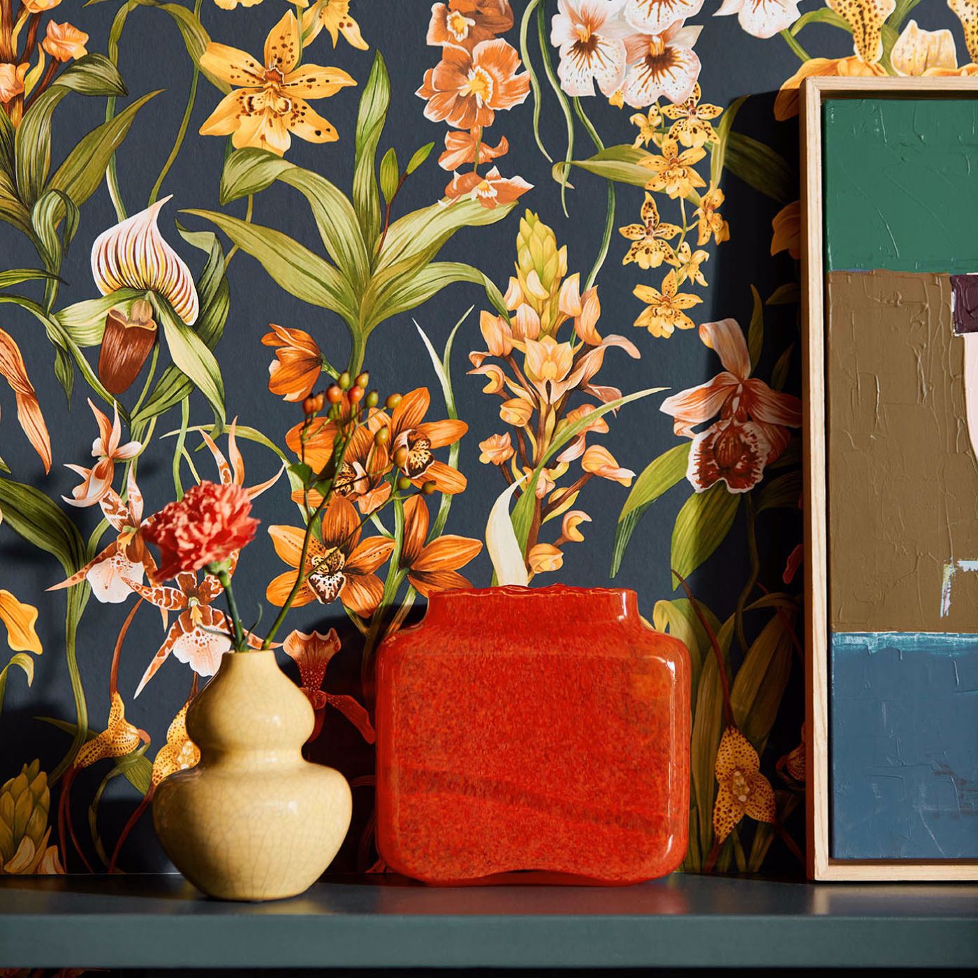 Kalina Wallpaper - Midnight/Baked Terracotta/Nectar - HC4W113010 - Harlequin - Premier Wallcovering