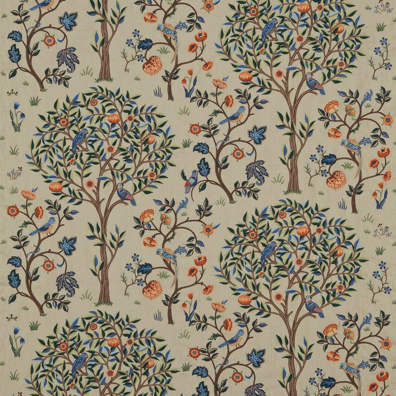 Kelmscott Tree Embroidery Fabric - Russet/Forest - Morris & Co - 230341 - Premier Wallcovering