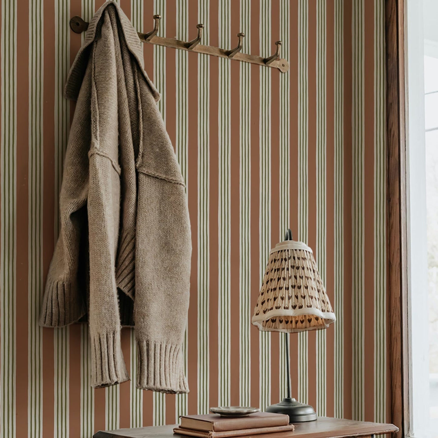 Kemble Stripe Wallpaper - Trixie, Sunday Clay and Quartz - Josephine Munsey - KEM-032-055-056 - Premier Wallcovering
