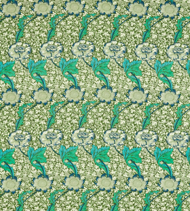 Kennet Fabric - Olive/Turquoise - Morris & Co - 226856 - Premier Wallcovering