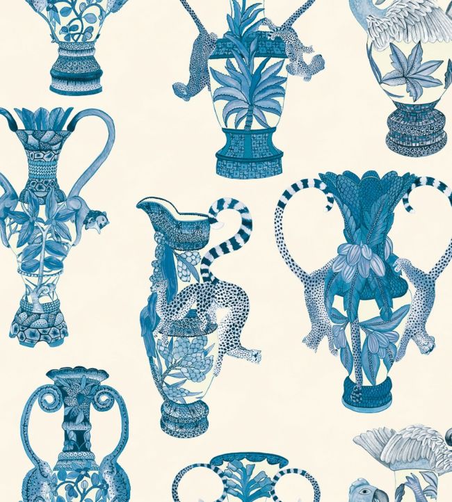 Khulu Vases Wallpaper - China Blue on Pale Cream - 109/12059 - Cole & Son - Premier Wallcovering