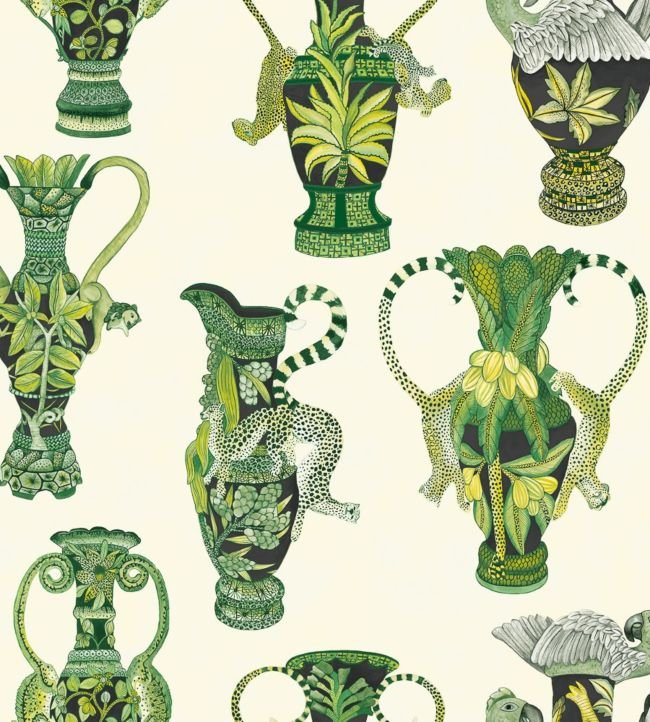 Khulu Vases Wallpaper - Multi Greens on Pale Cream - 109/12056 - Cole & Son - Premier Wallcovering