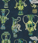 Khulu Vases Wallpaper - Multi Greens & Blues on Ink - 109/12058 - Cole & Son - Premier Wallcovering
