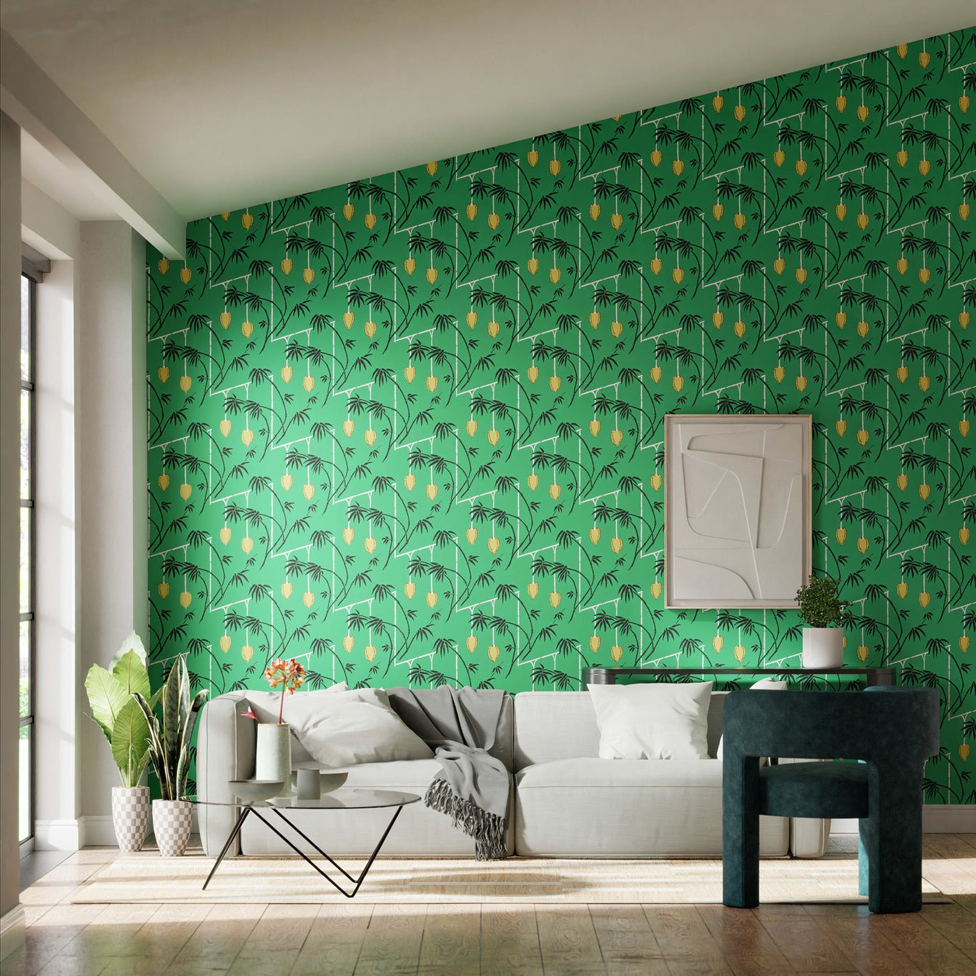 Kimiko Wallpaper - Bottle Green/Chartreuse - Harlequin - HQN3112938
