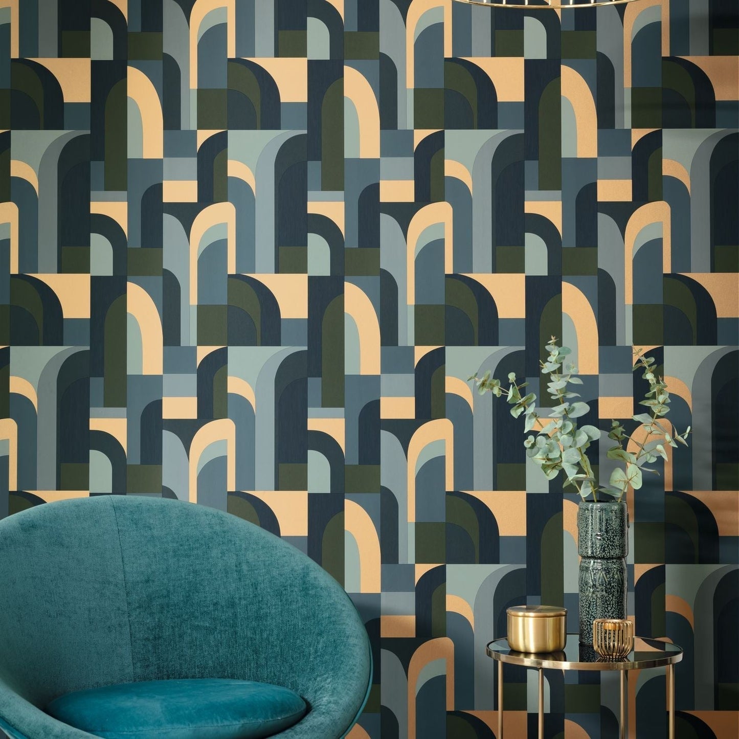 Labyrinth Doors Wallpaper - Bleu Kaki - Caselio - 102086072