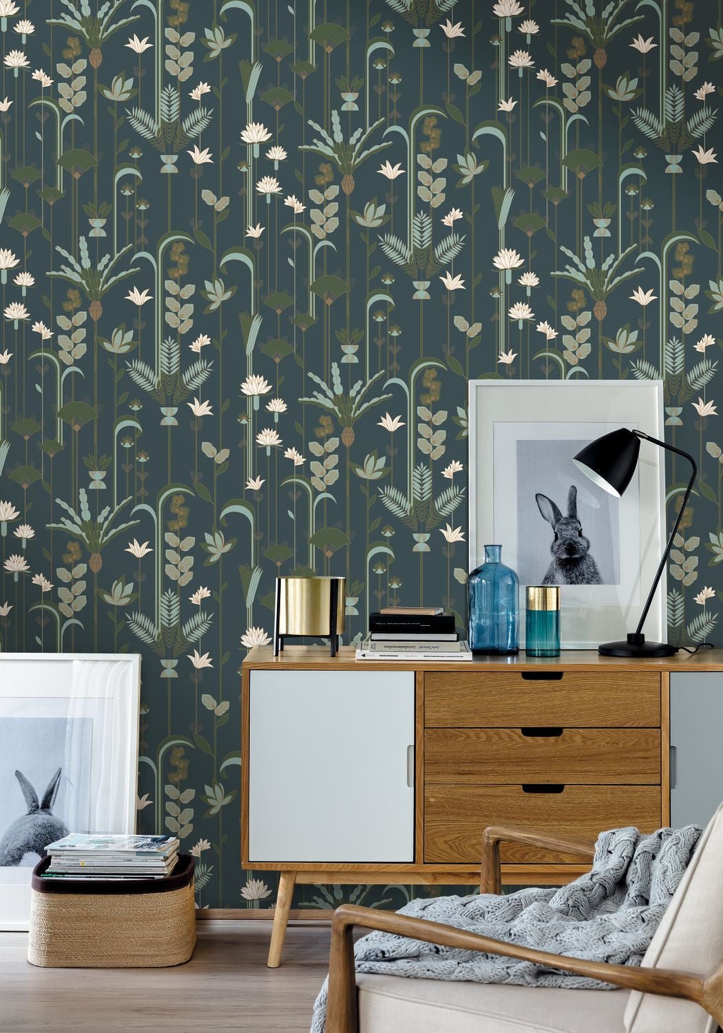 Labyrinth Ephemeral Wallpaper - Bleu Kaki - Caselio - 102096175