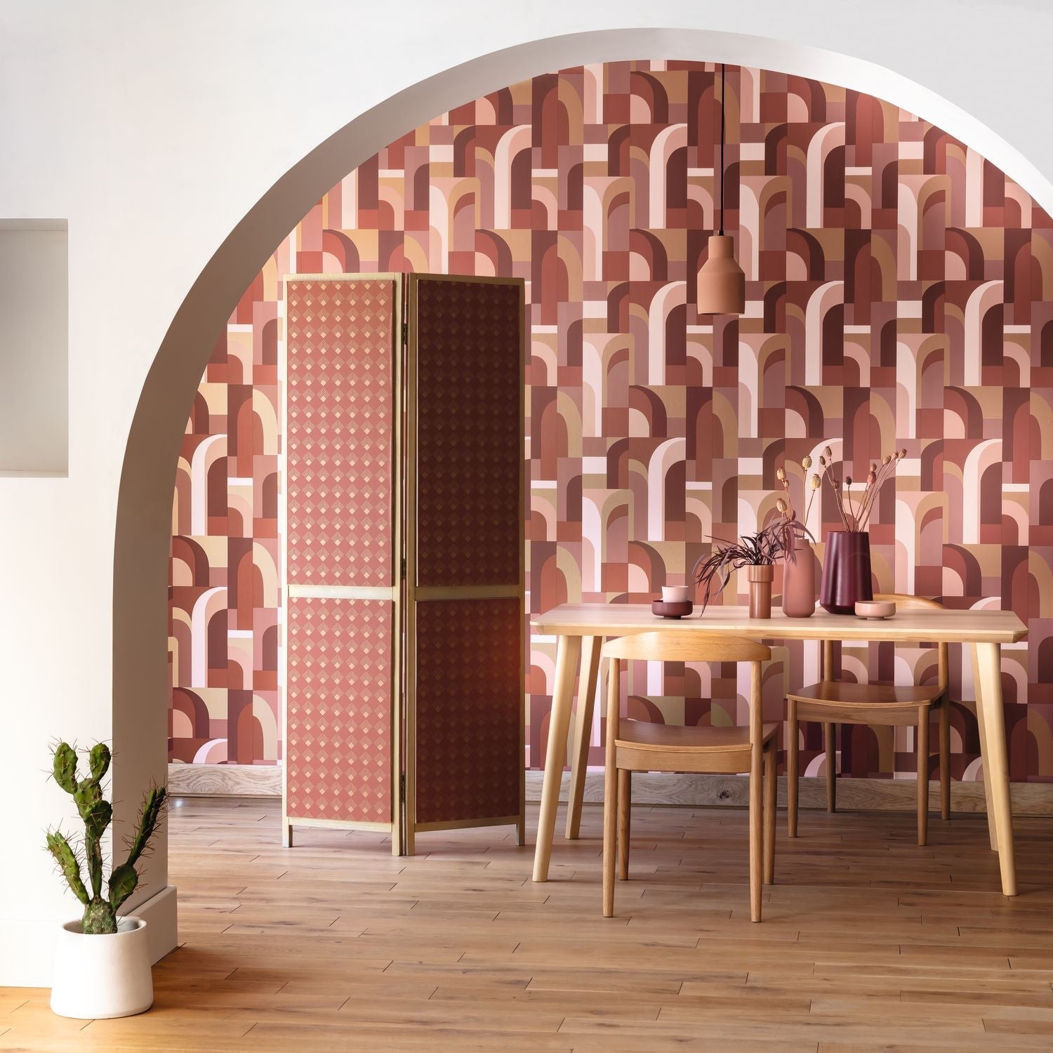 Labyrinth Patch Wallpaper - Terracotta Cuivre - Caselio - 102134045