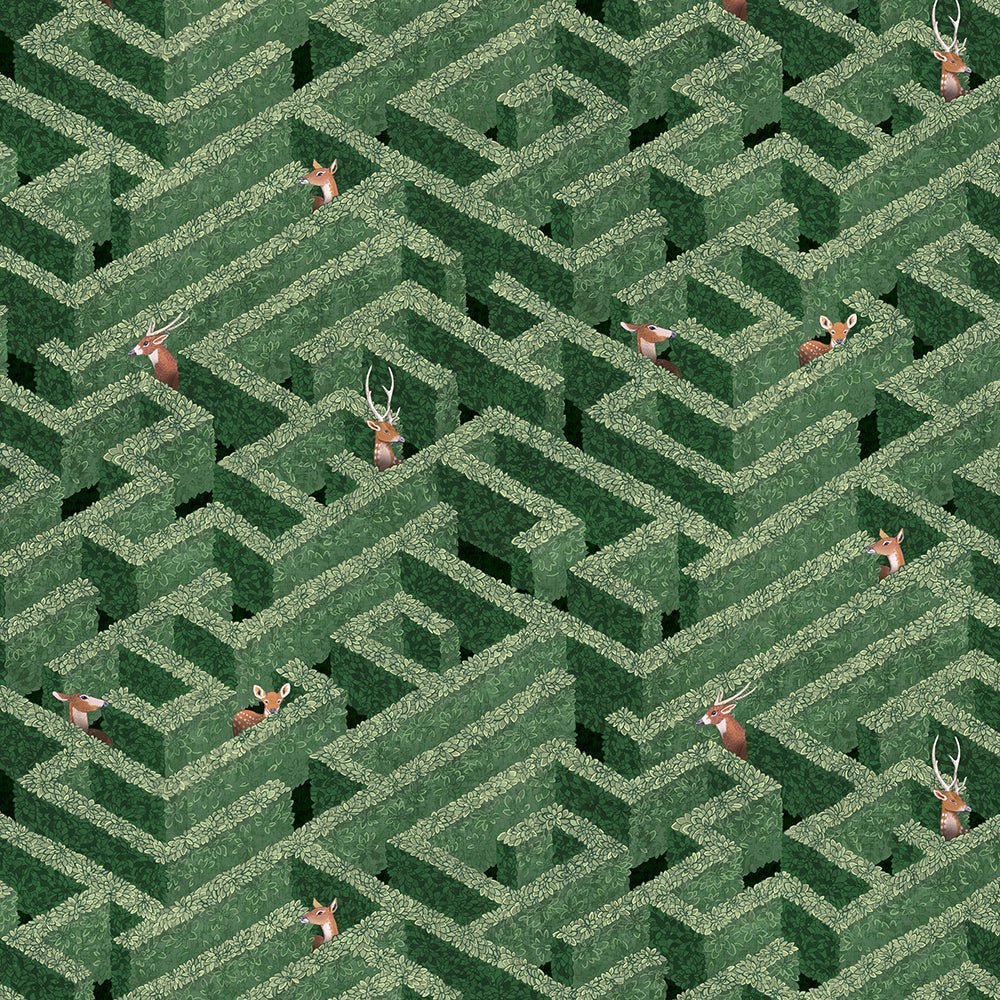 Labyrinth with Deers Wallpaper - Green - Josephine Munsey - JMW-100901 - Premier Wallcovering