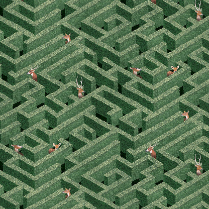 Labyrinth with Deers Wallpaper - Green - Josephine Munsey - JMW-100901 - Premier Wallcovering