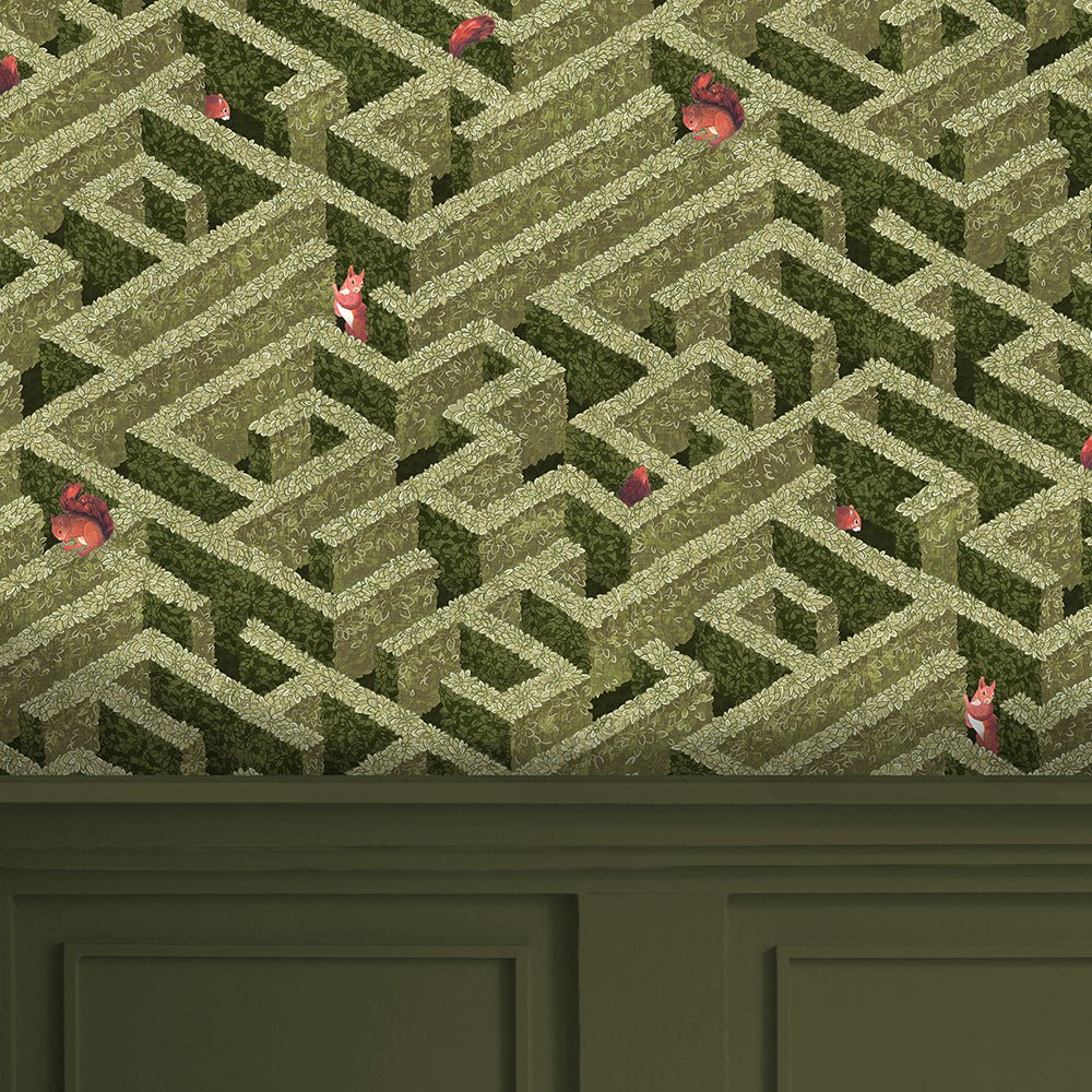 Labyrinth with Squirrels Wallpaper - Olive - Josephine Munsey - JMW-100801 - Premier Wallcovering