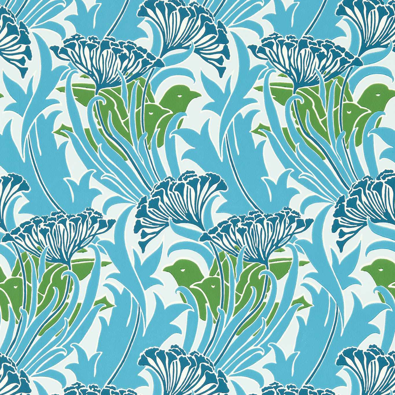 Laceflower Wallpaper - Garden Green/Lagoon - 217355 - Morris & Co - Premier Wallcovering