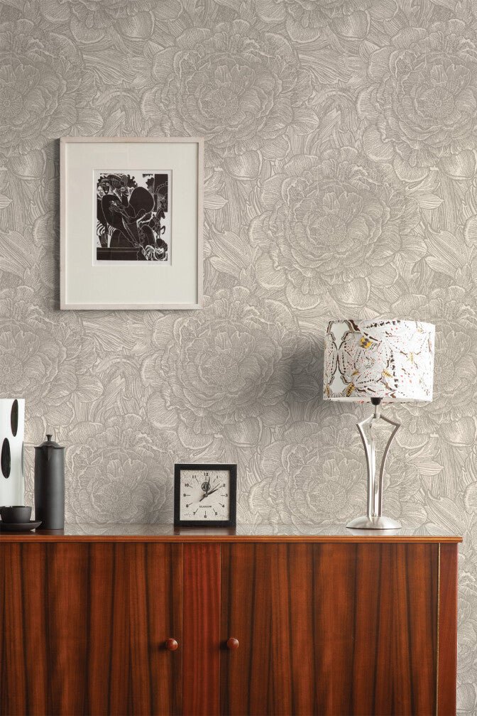 Large Tudor Rose Wallpaper - Stone - Timorous Beasties - STCO/LTR/RNW/01 - Premier Wallcovering