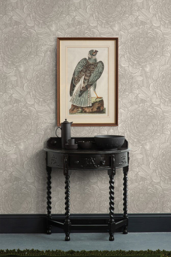 Large Tudor Rose Wallpaper - Stone - Timorous Beasties - STCO/LTR/RNW/01 - Premier Wallcovering