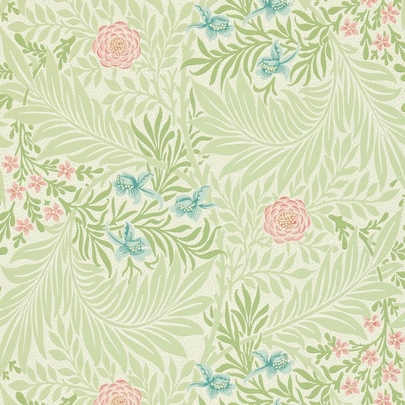 Larkspur Wallpaper - Green/Coral - Morris & Co - 212558 - Morris Wallpaper