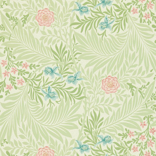 Larkspur Wallpaper - Green/Coral - Morris & Co - 212558 - Morris Wallpaper