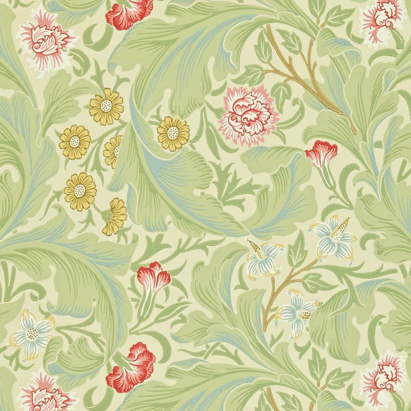 Leicester Wallpaper - Green/Coral - 212543 - Morris & Co - Premier Wallcovering