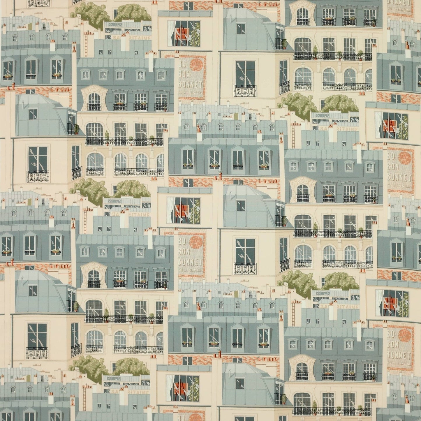Les Toits de Paris Fabric - Vert de Gris - Manuel Canovas - 04907/01 - Premier Wallcovering