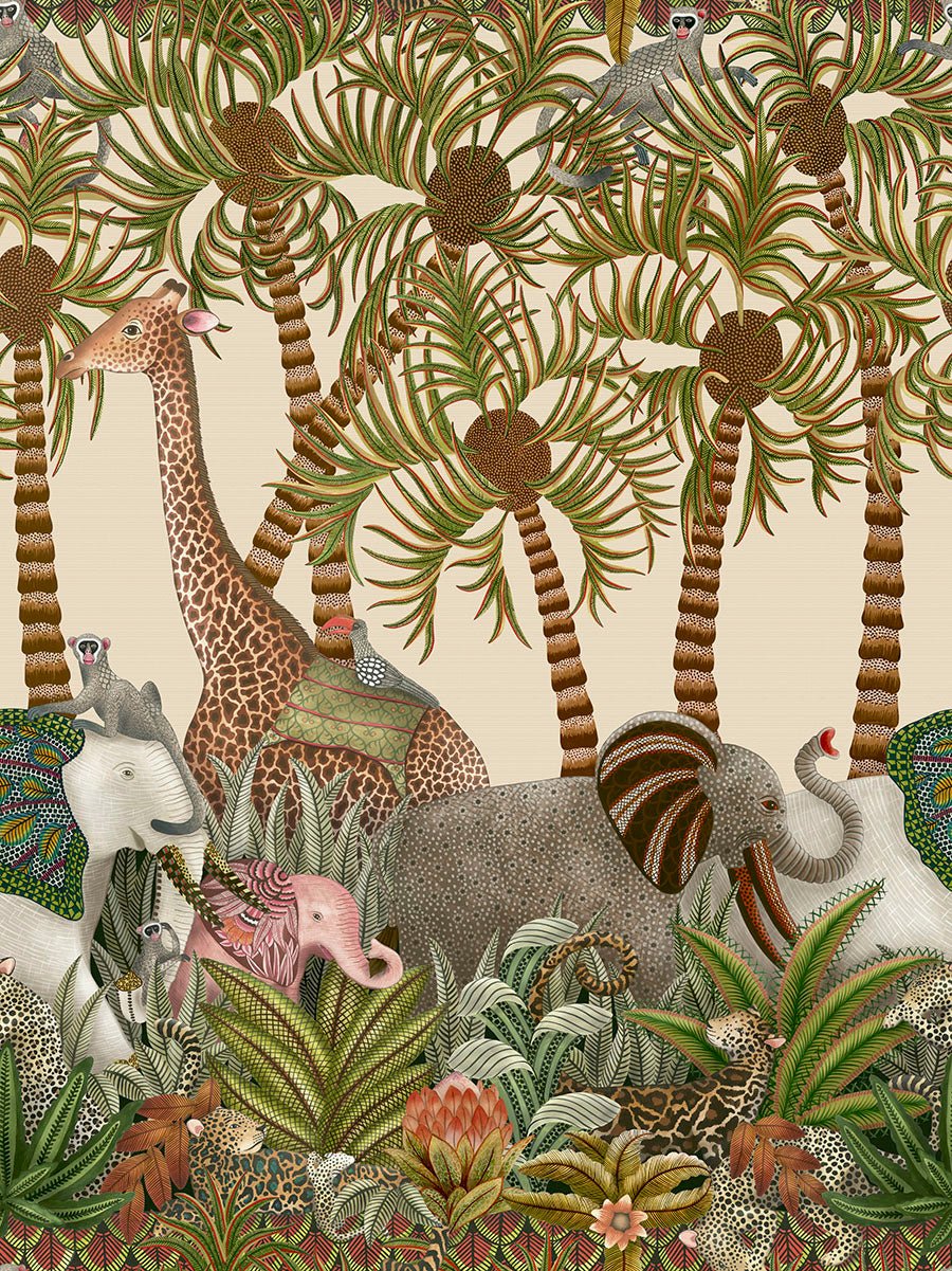 Letaba March Grasscloth Wallpaper - Spring Green & Ginger on Cream - 119/11047 - Cole & Son