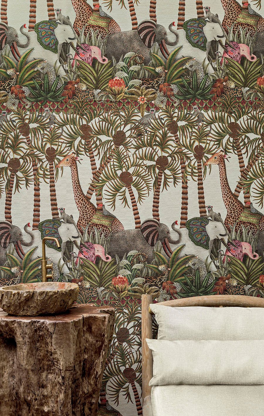 Letaba March Grasscloth Wallpaper - Spring Green & Ginger on Cream - 119/11047 - Cole & Son