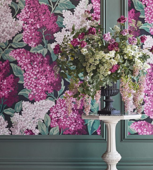 Lilac Grandiflora Wallpaper - Magenta & Blush on Charcoal - 115/15045 - Cole & Son