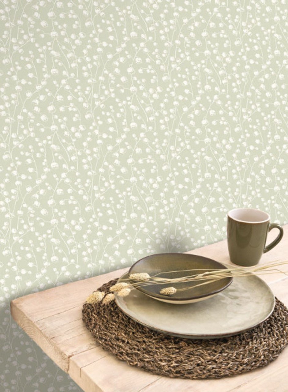 Lily of the Valley Flower Market Wallpaper - Vert Sauge - Casadeco - 89247101 - Premier Wallcovering