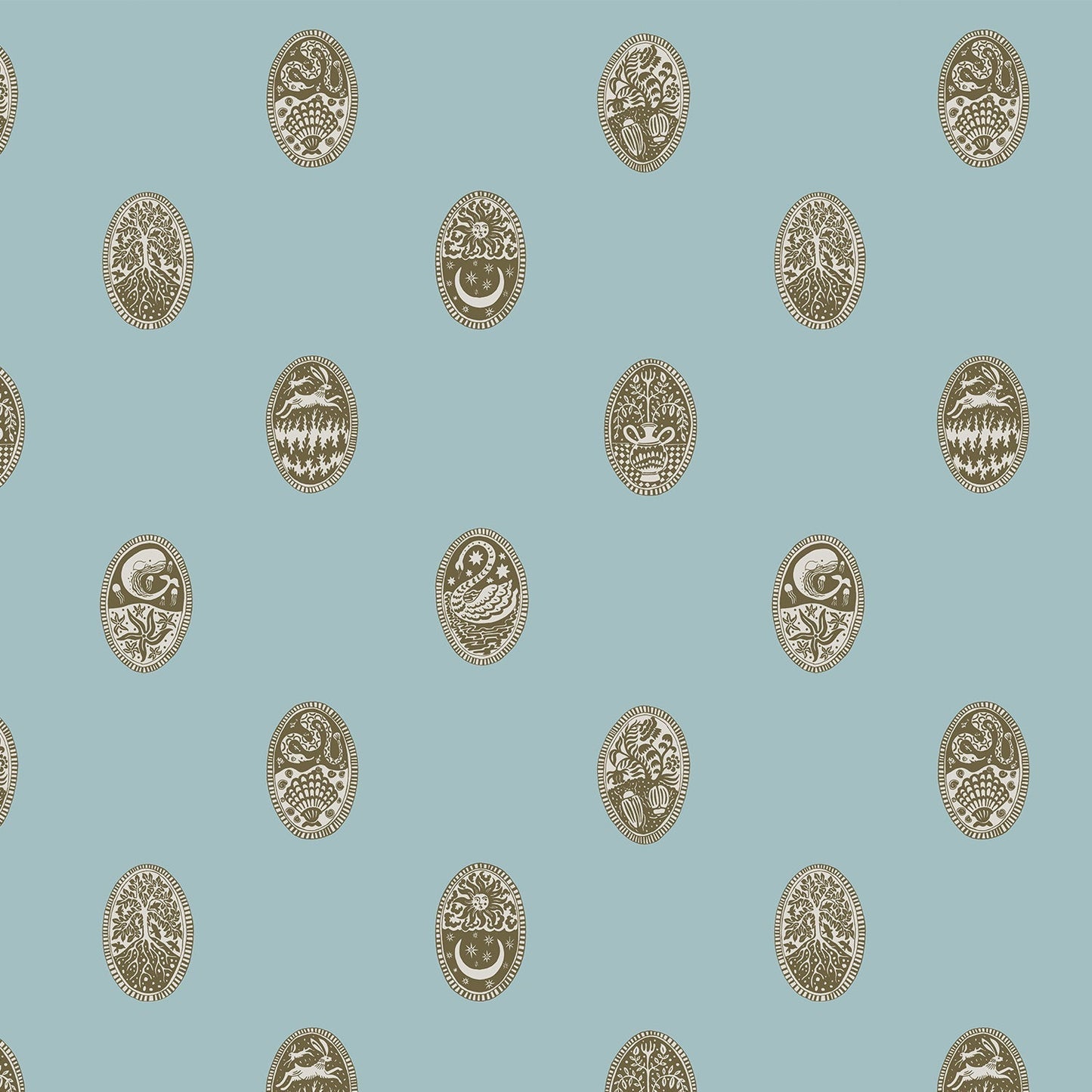 Linear Cameos Wallpaper - Cobber Spruce and Dew - Josephine Munsey - LIN-049-051-062 - Premier Wallcovering